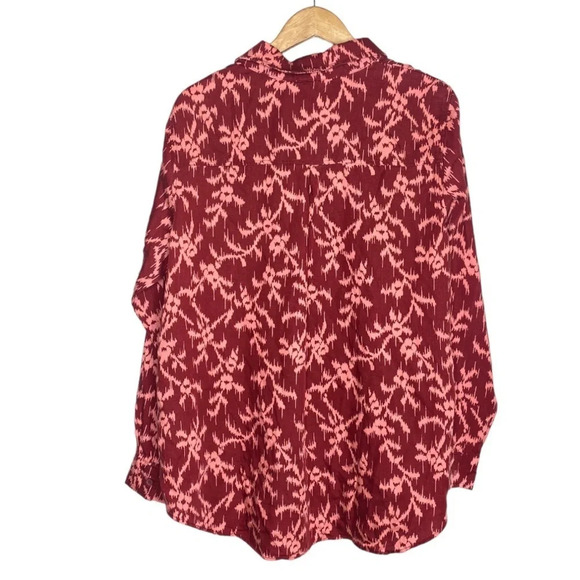 ✨NWT Target Knox Rose Burgundy Hibiscus Print Button Front Shirt Size XL - Picture 10 of 12